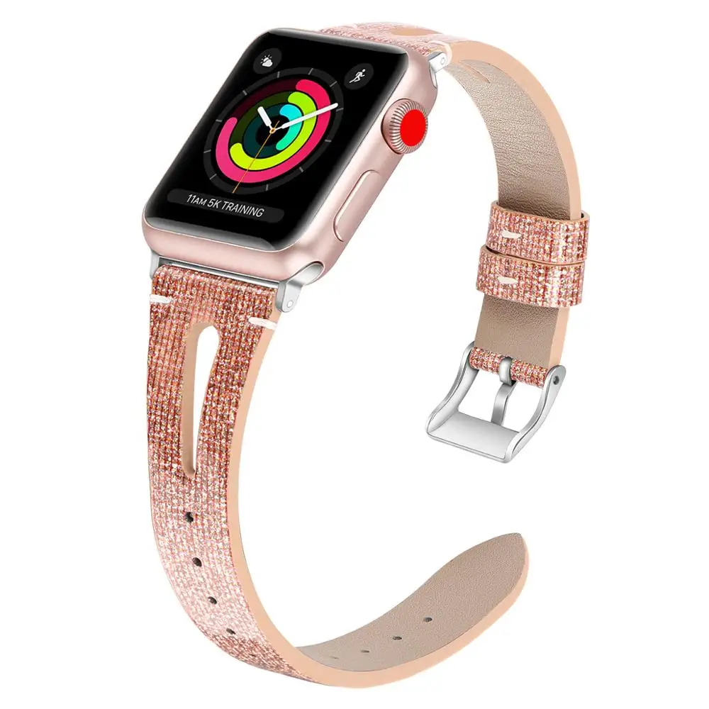Ремешок из коровьей кожи для Apple Watch Band Series 5 4 3 2 1 блестящий браслет iWatch 40/44/38/42 мм