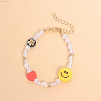 acrylic smiley face glass flower soft pottery love bracelet sweet design imitation pearl handmade bead string ladies accessories