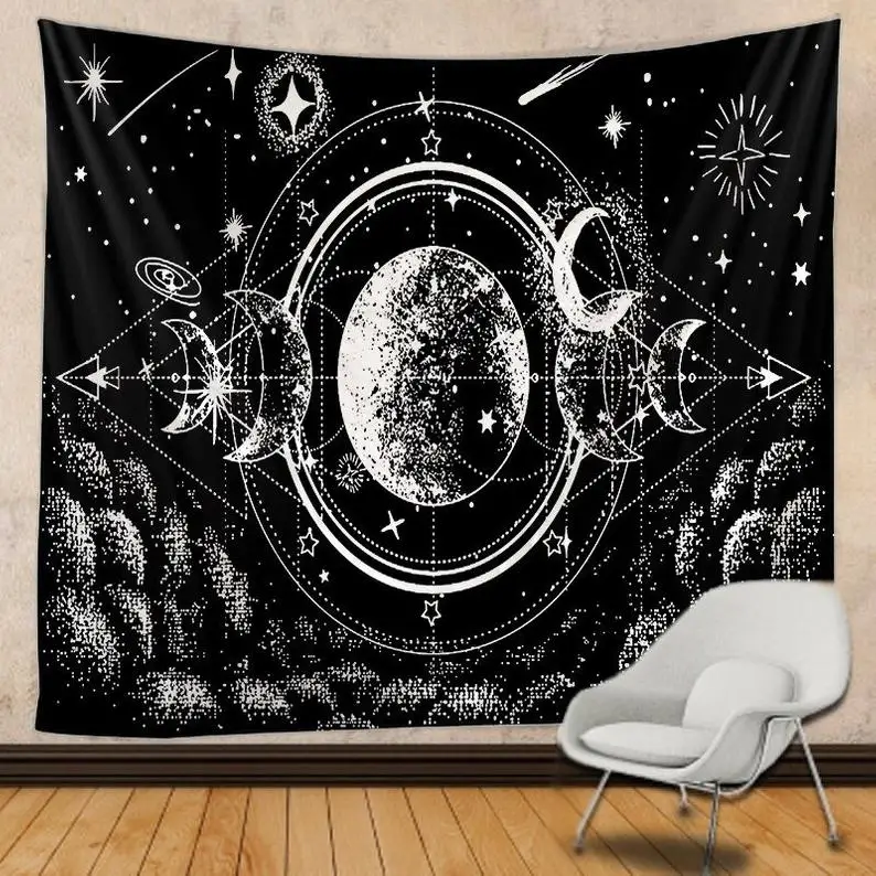 

Moon Phases Stars Black Celestial Wall Hanging Tapestry