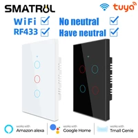 samtrul tuya wifi smart touch switch light no neutral wire 110v 220v 1234gang us 433rf remote on off for alexa google home