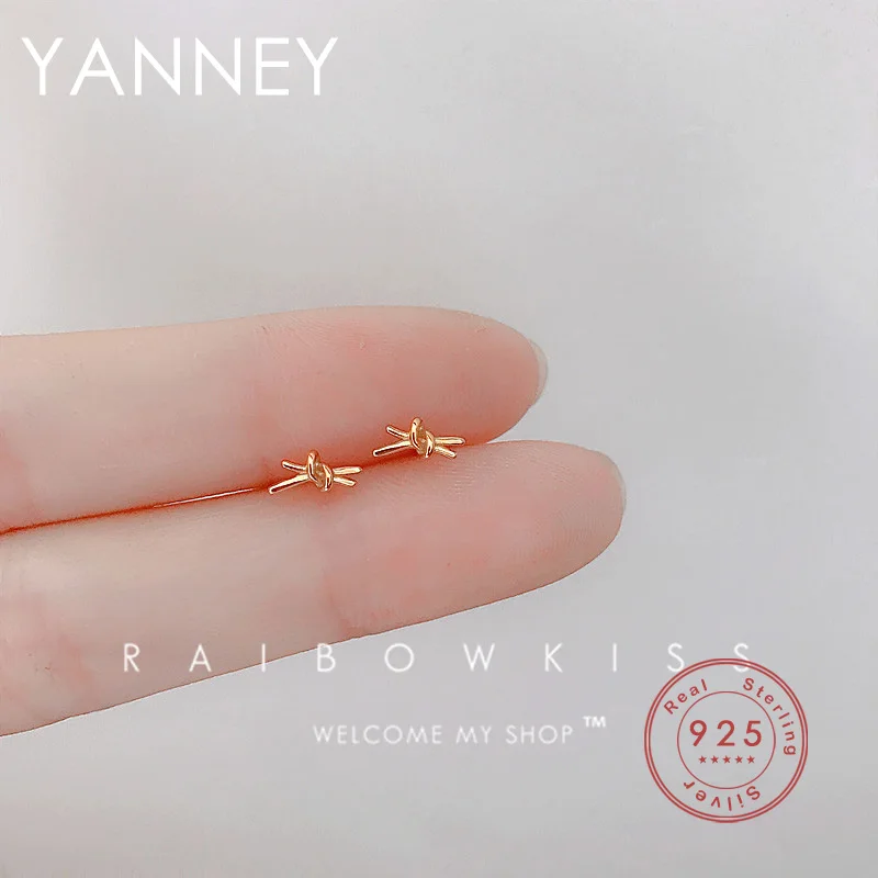 

YANNEY Silver Color Japanese And Korean Bowknot Stud Earrings Fashion Women Girls Simple Jewelry Birthday Gift