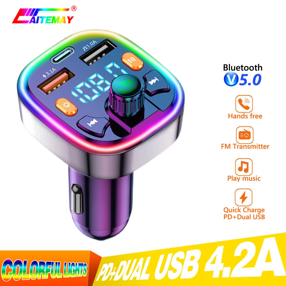 

Q5 18W FM Transmitter External Microphone Dual USB PD Type C Fast Charge Car Charger Bluetooth 5.0 Handsfree Car FM Modulator