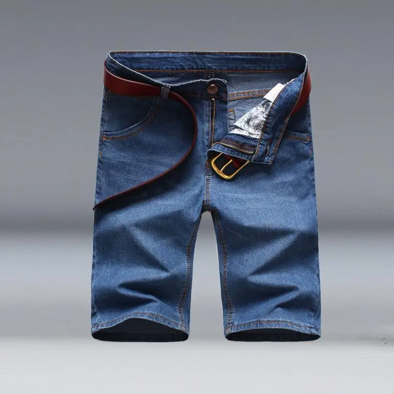 SHIYIKU Brand Men's Summer Denim Shorts, Men's Summer Men's Jeans, Men's Slim Thin Straight Stretch Five-Point Pants New