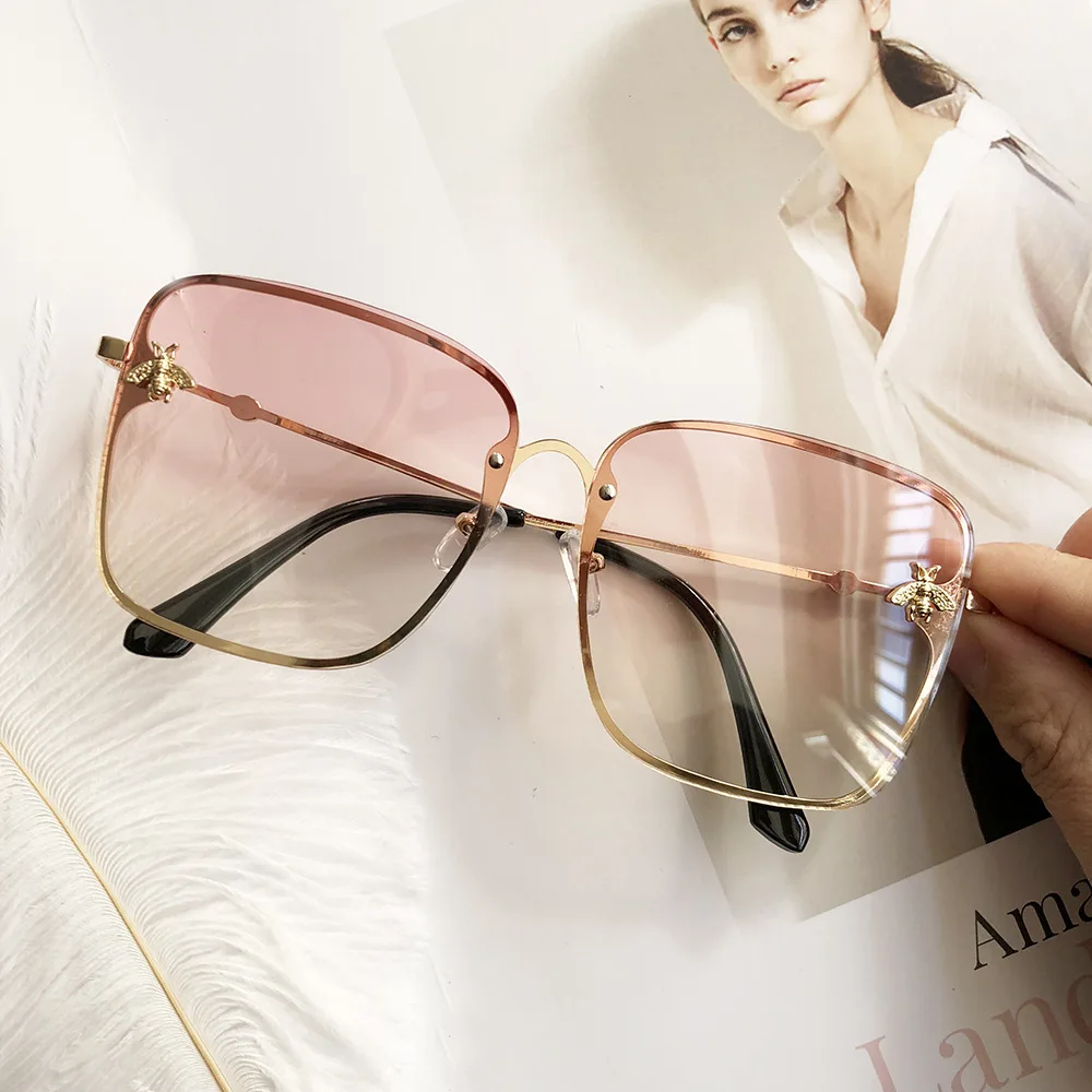 

2021 New Fashion Lady Oversize Rimless Square Bee Sunglasses Women Men Small Bee Glasses Gradient Sun Glasses Female