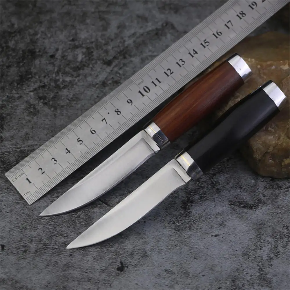 

High Hardness Hand Meat Knife Outdoor Camping Stainless Steel Small Straight Knife Wooden Handle Knife Household Kitchen Knifes