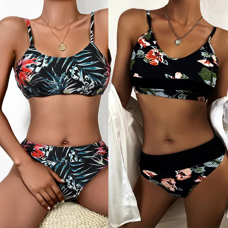 

Sexy Vest Bikinis Women Two Piece Swimsuit Leaf Print Push Up Bikini Set Floral Swimwear Female Biquini Brazilian Bathing Suit