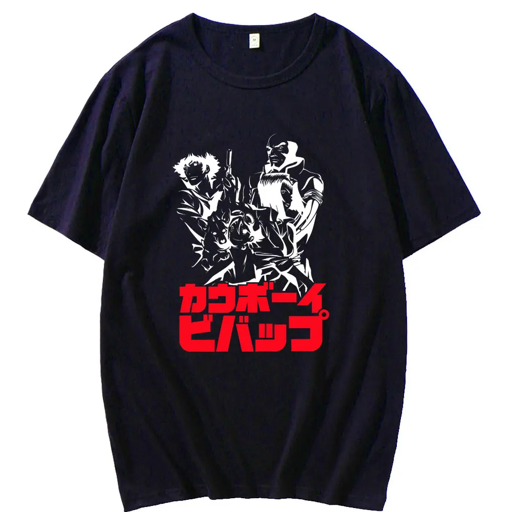 

90s Japanese Anime Cowboy Bebop T-shirt Short Sleeve Man Oversized Hip-hop Style T Shirt Male 100% Pure Cotton Black Tshirt