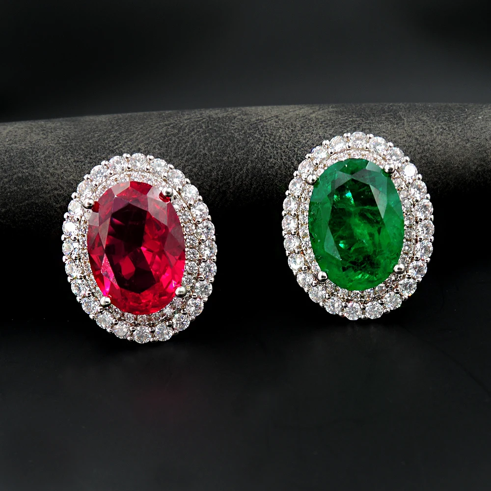 FFGems винтажное серебро создано Изумруд зеленый красный большой камень свадебные