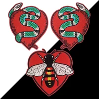 1 set of bee cyan snake heart shaped patches iron embroidered applique patch clothes diy fashion patches xbt13