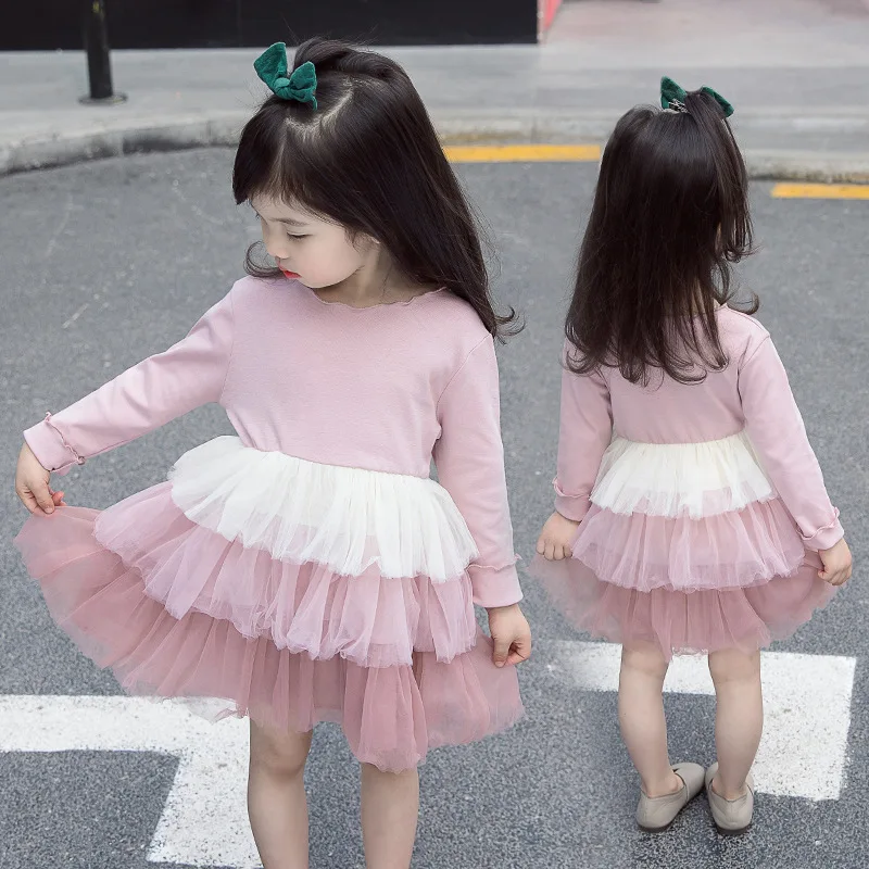 

2-7Yrs Girl Layered Dress Children Spring Autumn Fall Long Sleeved Clothes Kid Mesh Dresses Kids Dresses for Girls Cute Clothing
