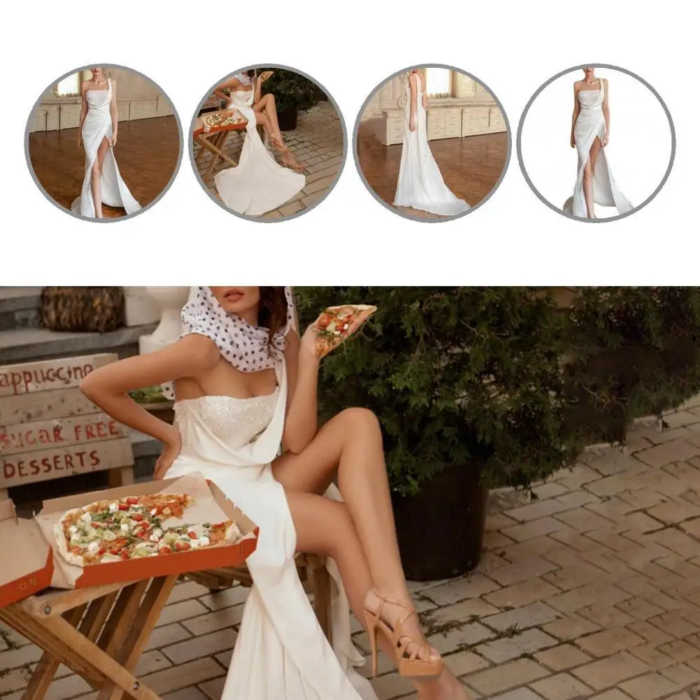 

Платье атласное с блестками, без рукавов, на одно плечо