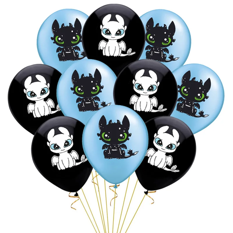 Воздушный шар без зубов из фольги дракона Беззубик зеленые глаза черный лун