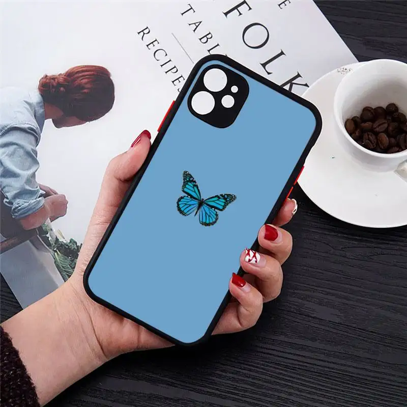 

Fashion Butterfly color animal pink Phone Case Transparent Matte for iPhone 7 8 11 12 s mini pro X XS XR MAX Plus cover funda