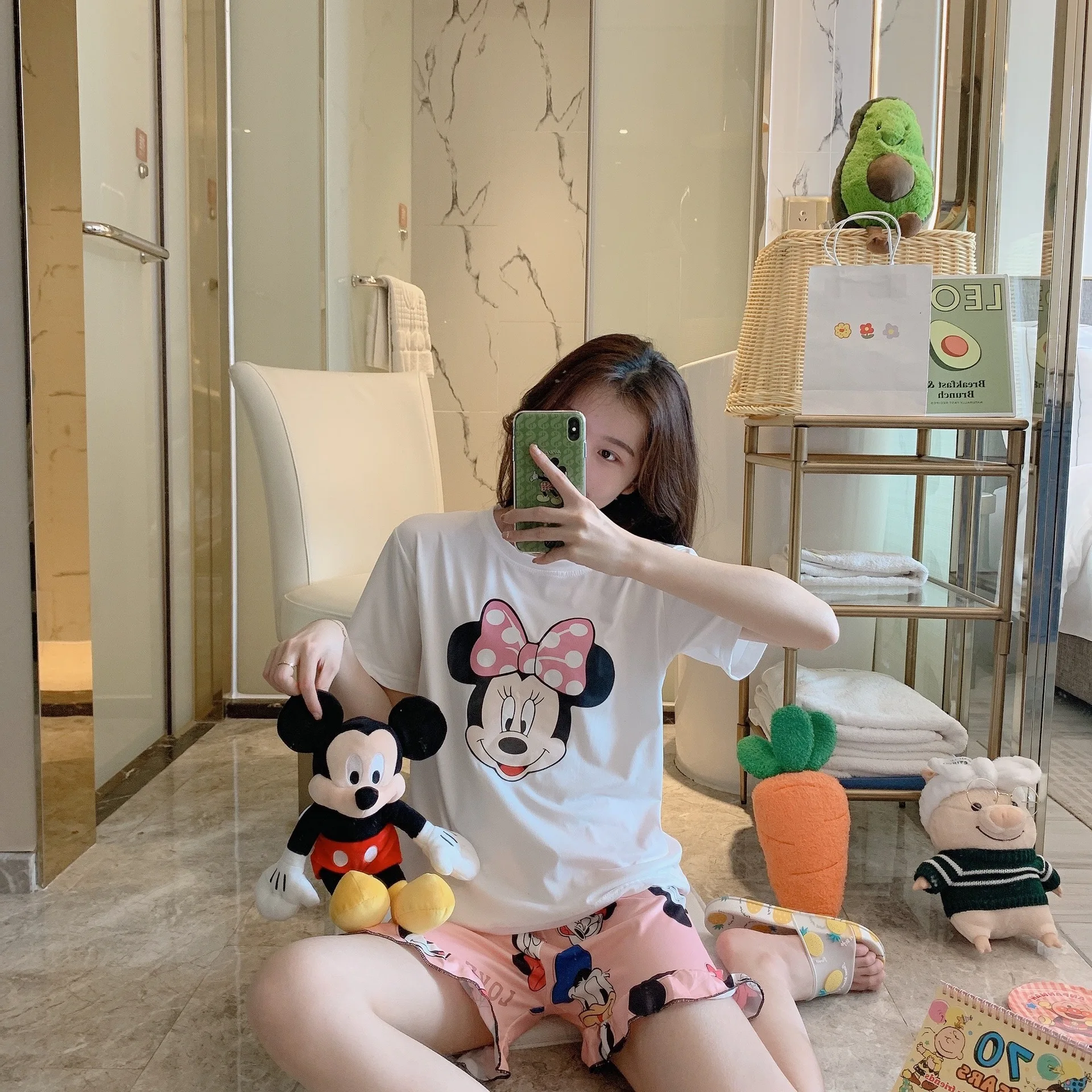 2 шт. диснеевский Микки moues с короткими рукавами пижамы Минни-Маус одежда для сна