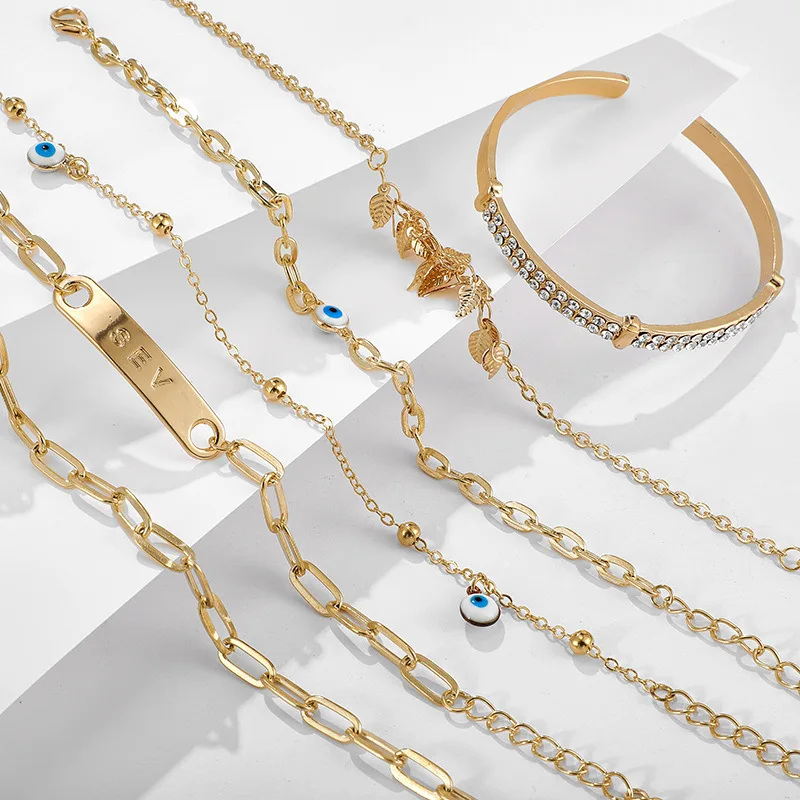 6 шт./компл. Стразы Шарм-браслеты из сплава с листьями для глаз женщин золотого