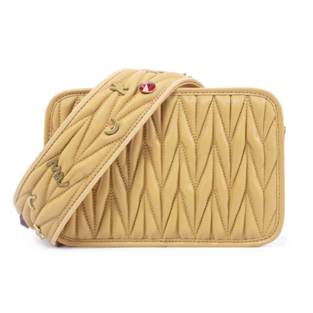 

Small group design leather women's bag personality metal decoration wide shoulder strap camera bag sheepskin embroidered thread