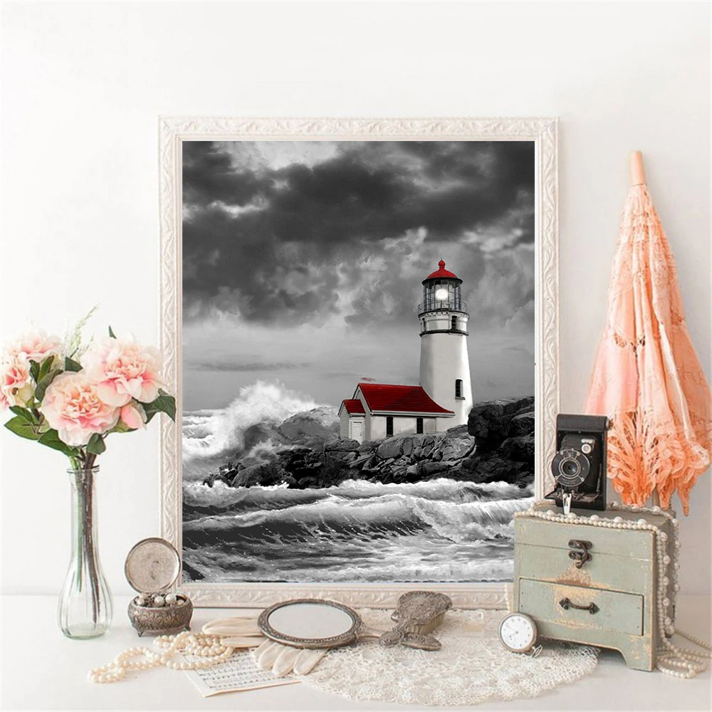 Huacan алмазная мозайка полная выкладка декорации вышивка крестиком маяк картины