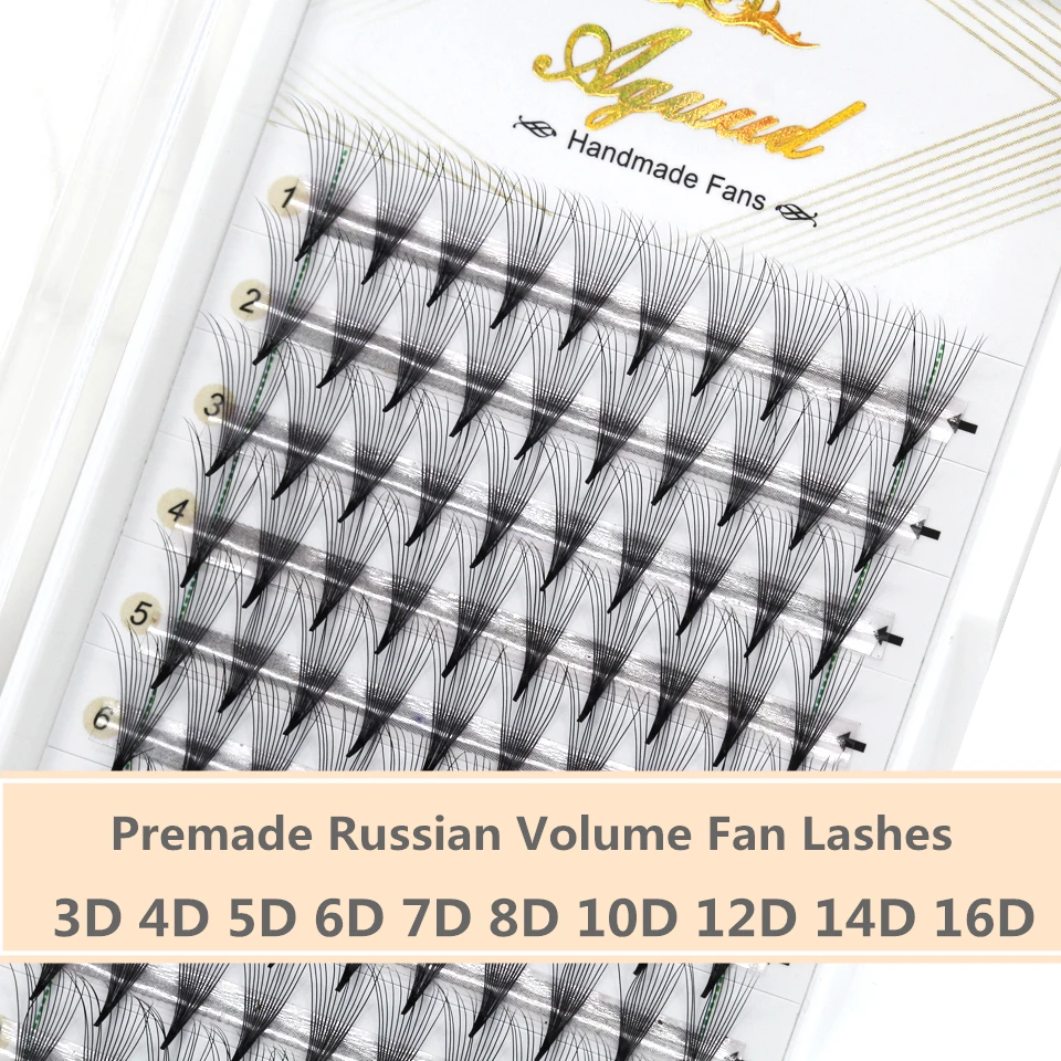 AGUUD Lashes Premade Narrow Fans 3D/5D/6D/8D/10D/12D Thin Stem Pointy Base Russian Volume Fan Eyelash Extensions Faux Mink