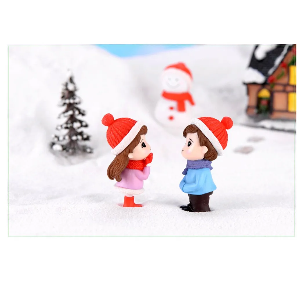 Мини Пара Снеговик статуя смолы ремесленника сад миниатюрный кукольный домик
