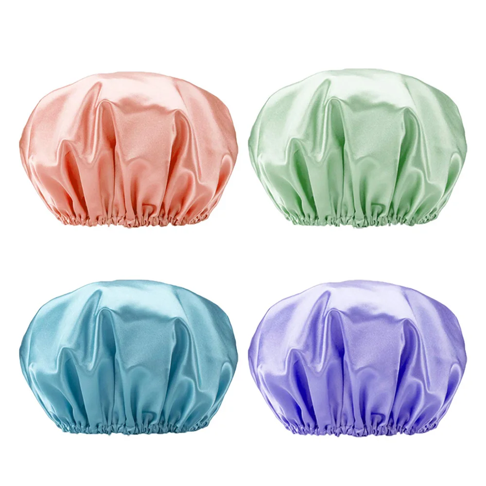

Double Waterproof Colour Ding Bath Cap With New Plain Colour Lining for Adult Women