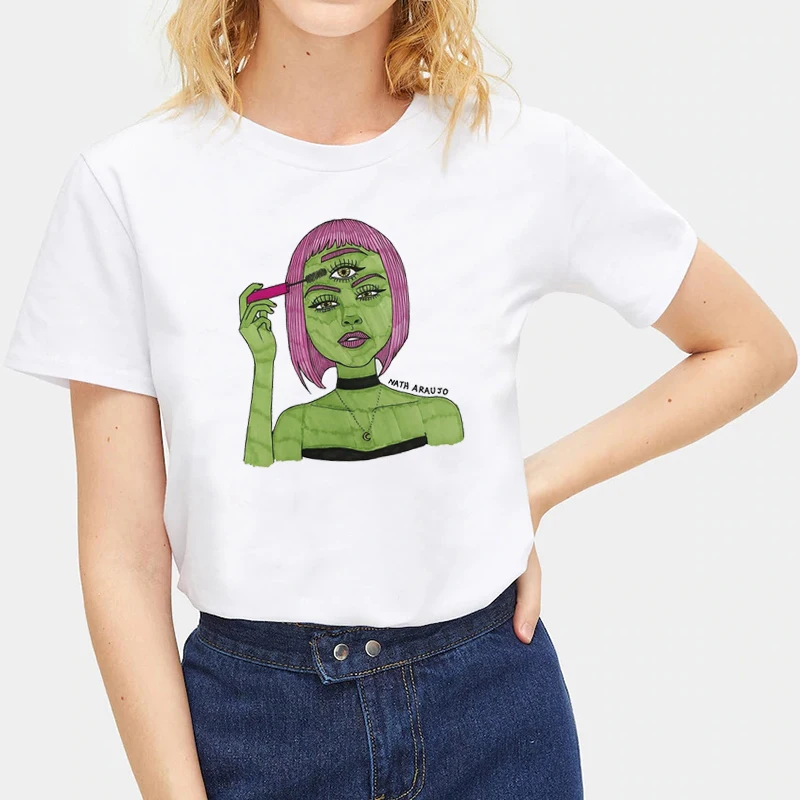 Lychee повседневные свободные футболки с принтом инопланетян белые женские