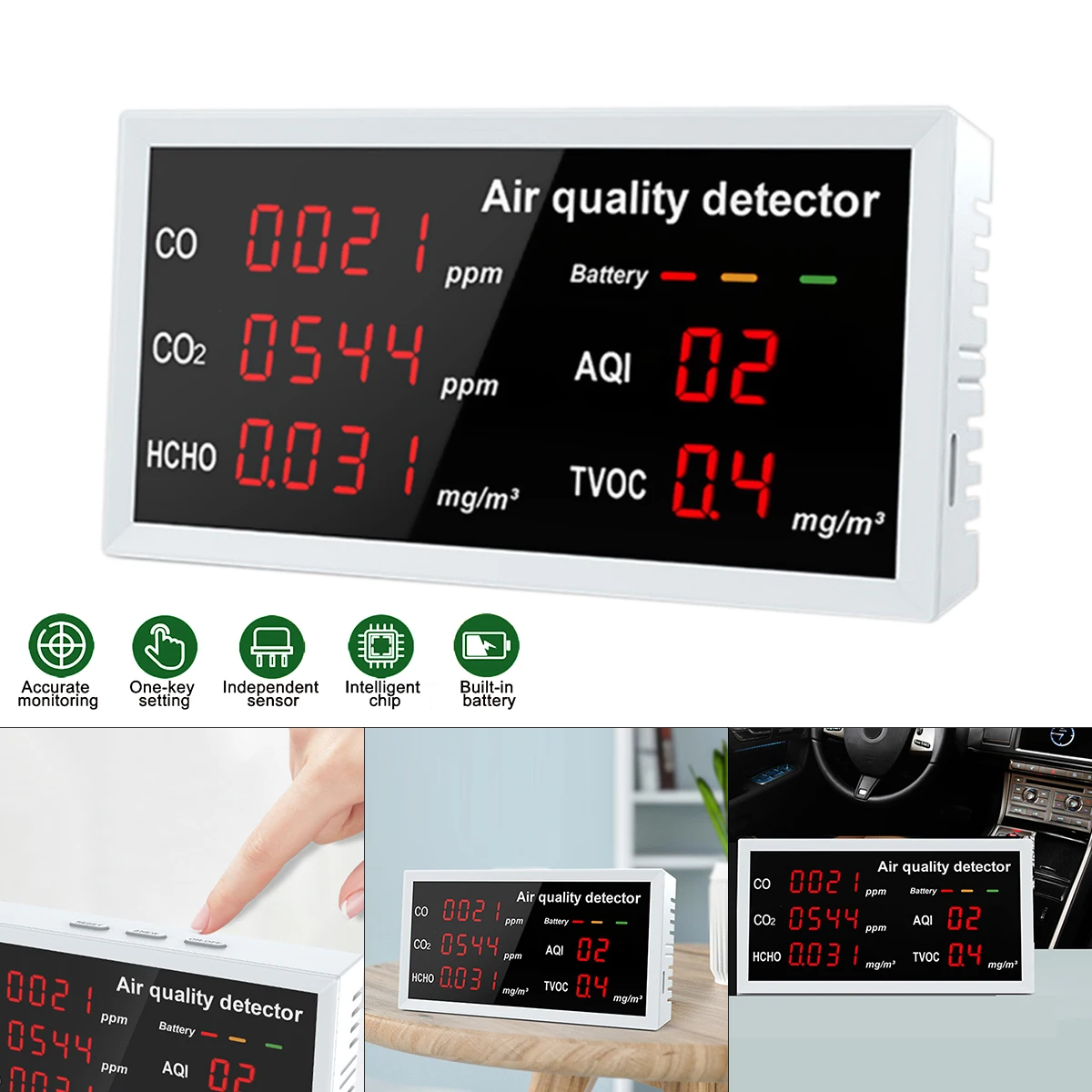 

Air quality detector CO2 HCHO TVOC CO AQI Gas Detector Analyzer Air Quality Monitor Measurement Meter Tester for Home Health Car