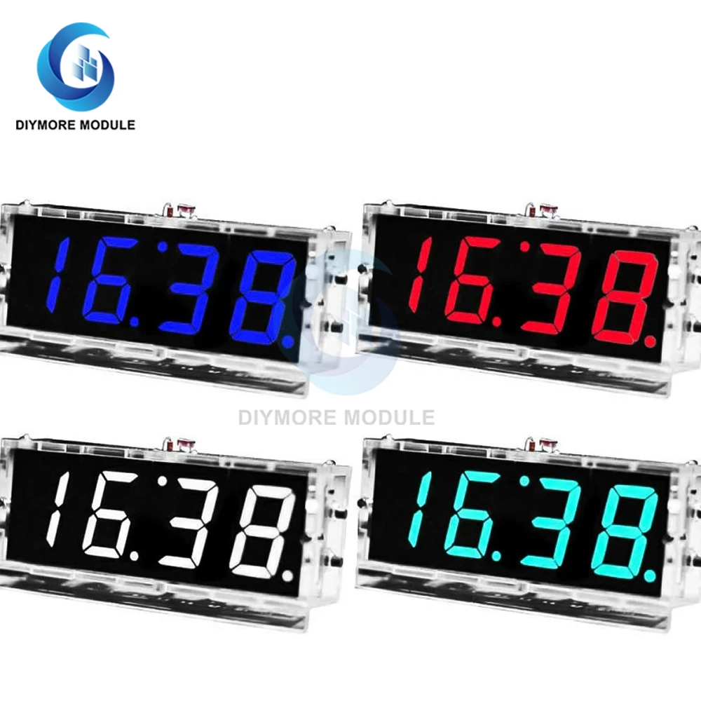DIY Electronic Kit Clock LED Microcontroller Kit Digital Clock Time Light Control Temperature Thermometer Red/Blue/Green/White