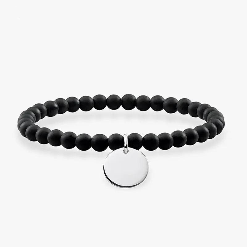 6MM Black Obsidian Beads Strand Bracelets 925 Sterling Silver Round Disc Charm Bangles Women Men Jewelry Accessories | Украшения и