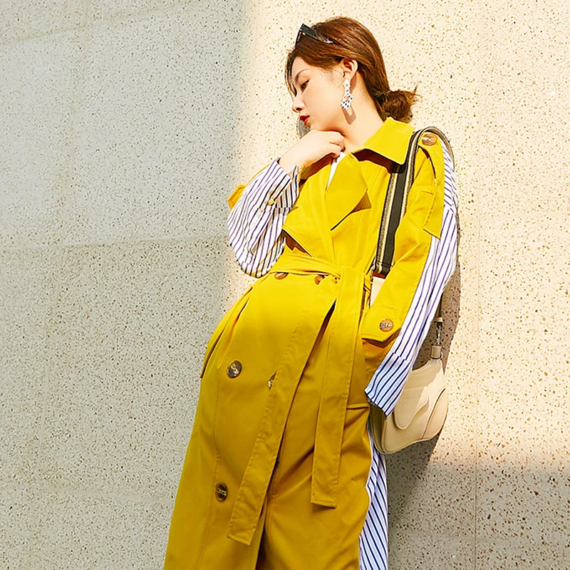 Осень 2021 Женский Длинный плащ британский стиль винтажное длинное пальто