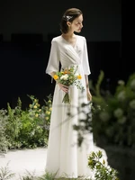 pure silk satin light new hepburn simple bride female french tailor shop customization dress plus size wedding dress
