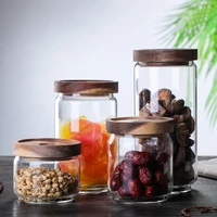 glass sealed jar coffee bean storage tank grain storage tank tea jar large acacia wooden cover kitchen canister sets