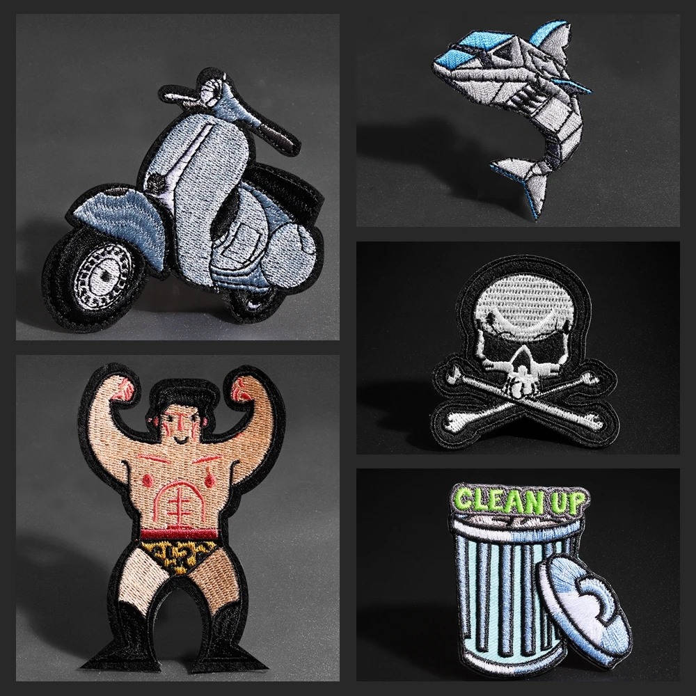Механические Мультяшные вышитые патчи акулы Скелет Электрический транспортное