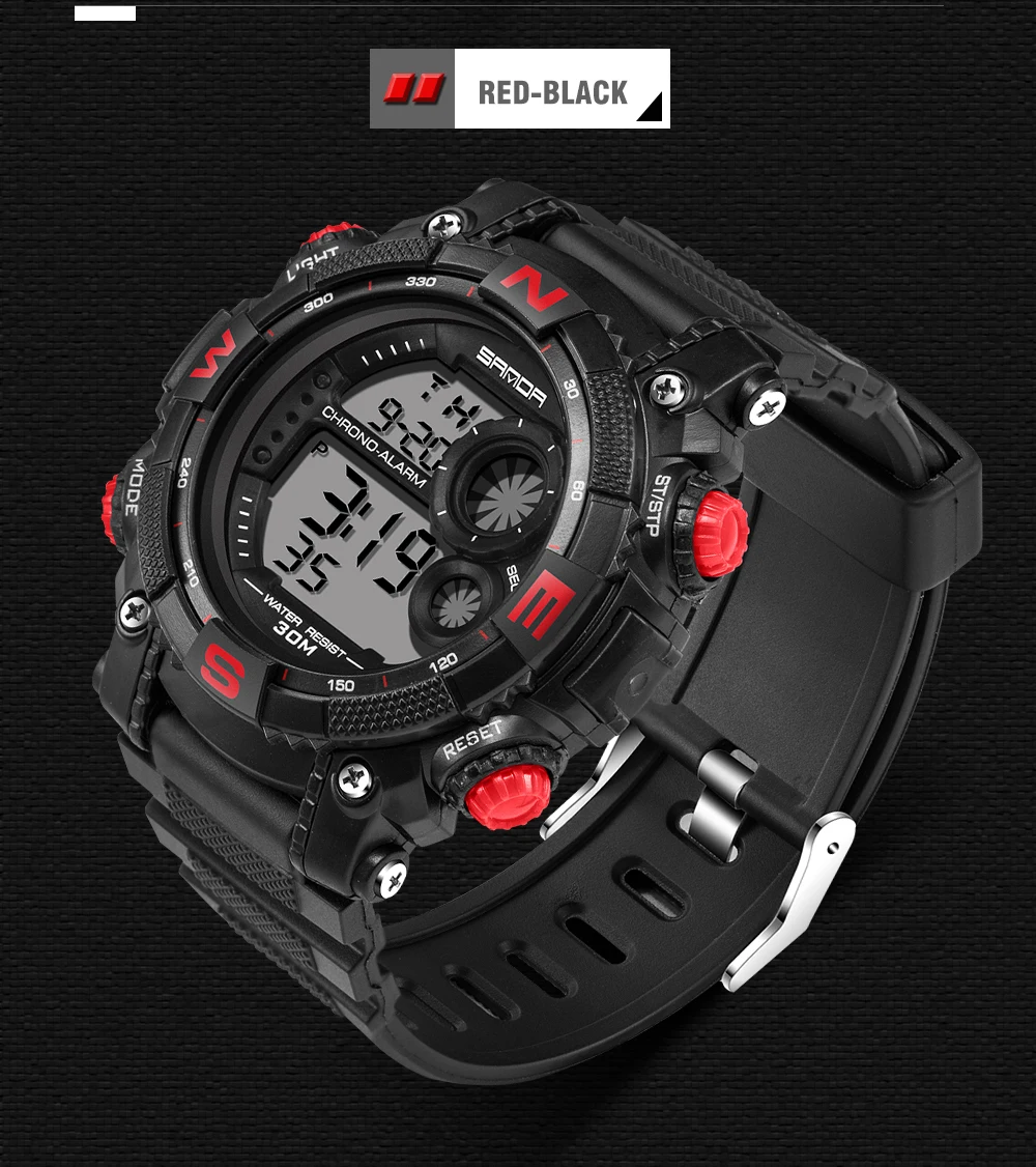SANDA Outdoor Sports Retro Military Hodinky Timer Alarm Clock Electronic Watch Men's Watches Relogio Masculino | Наручные часы