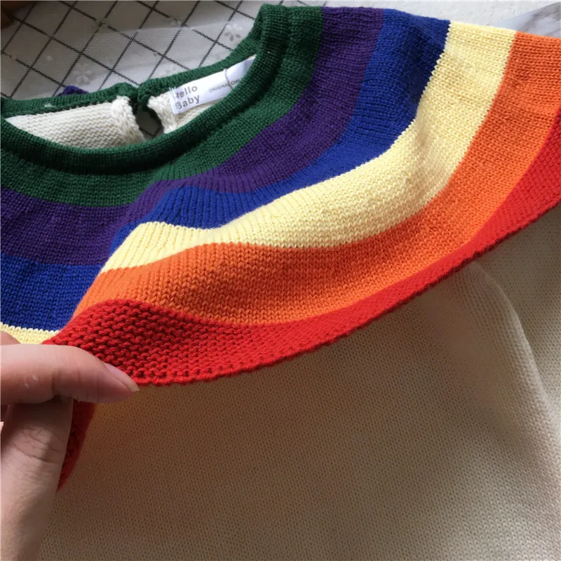Tonytaobaby осенне-зимняя одежда новый стиль радужный свитер для маленьких девочек