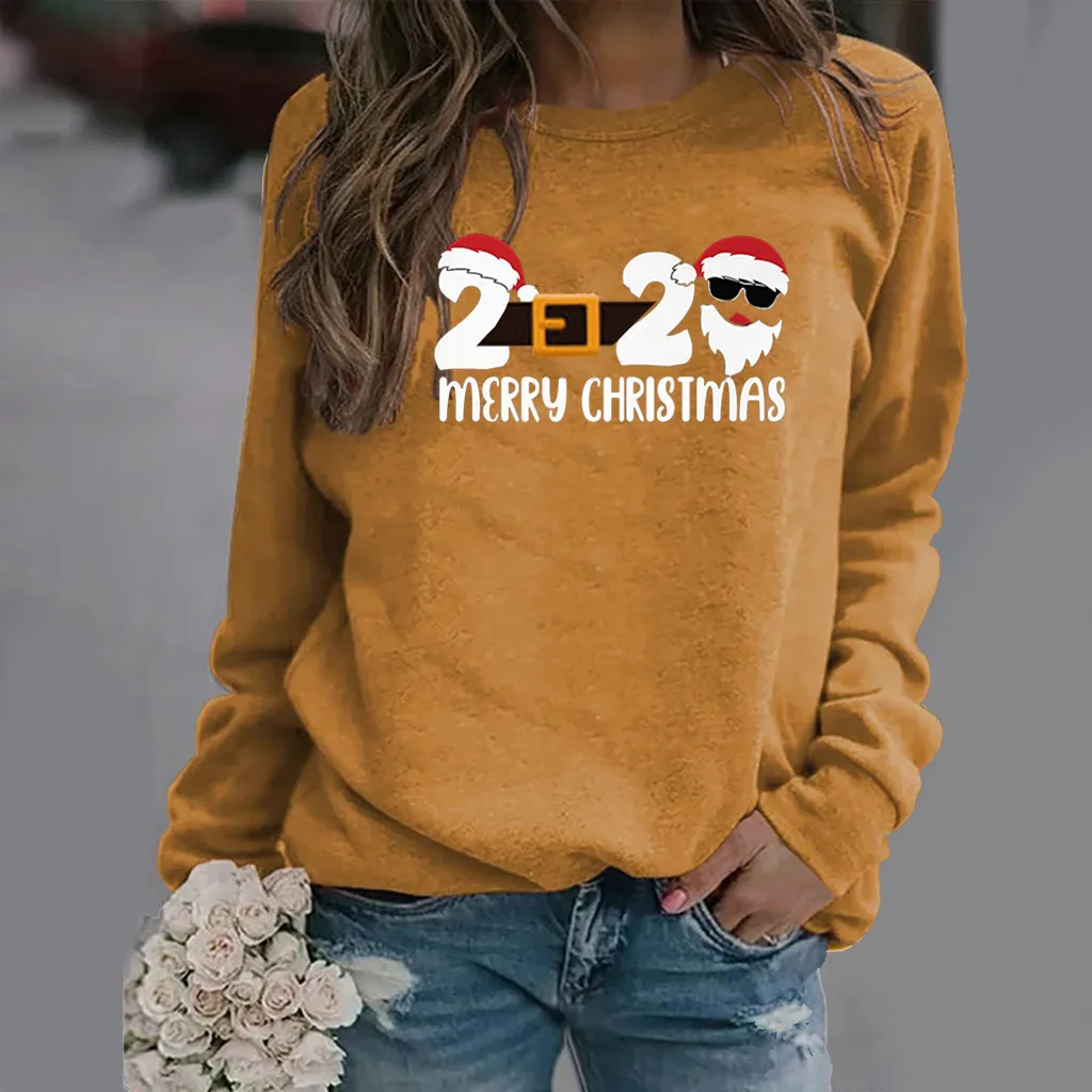 

Women Hoodie 2020 Merry Christmas Printed Hoodies Women Fleece Long Sleeve O Neck Loose Sweatshirt Girls Pullovers Autumn Winter