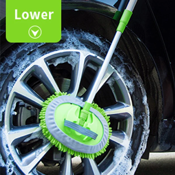 

2 in 1 Car Wash Mop Mitt with Long Handle, Chenille Microfiber Car Wash Dust Brush Extension Pole 24-46In, Scratch Cleaning Tool