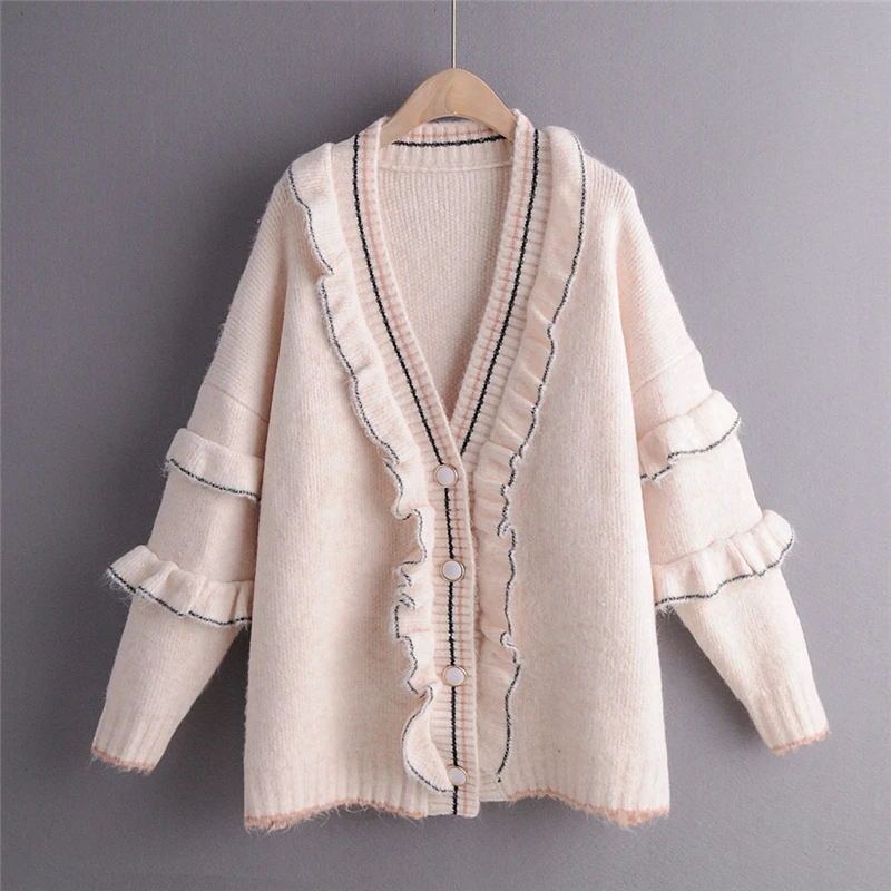 OMIKRON новый женский длинный свитер кардиганы вязаные жакеты гофрированные