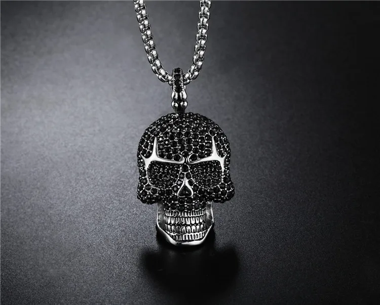 

Men Hiphop iced out bling skull pendant necklaces fashion Stainless Steel 20-24inch long chain punk necklace men hip hop jewelry