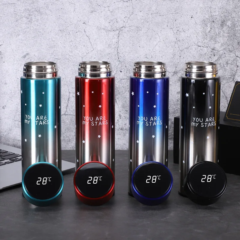 

500ML Smart Vacuum Cup Stainless Steel Display Temperature Gradient Color Water Cup Starry Sky Pattern Cup Traval Thermos Bottle