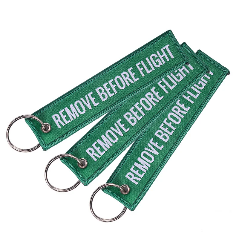 

13*3CM Fashion Remove Before Flight Tags Keychain Keyring Rectangle Polyester Embroidery Message Multicolor