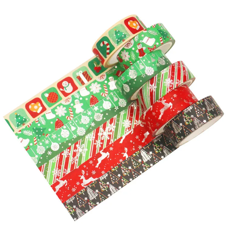 

1PC Cute Gold and Silver Foil Christmas Washi Tapes Scrapbooking Adhesive Masking Tape Photo Album Diy Decorative Tape