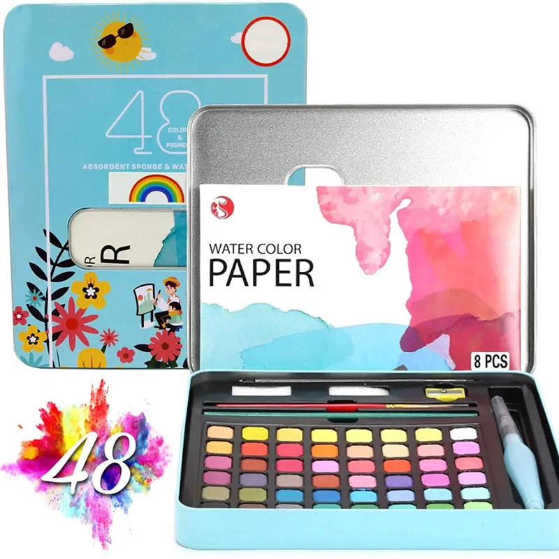 

36/48 Colors Watercolor Paint in Delicate Box Solid Watercolors With Paint Brush Watercolor Paper Painting Set Art Supplies