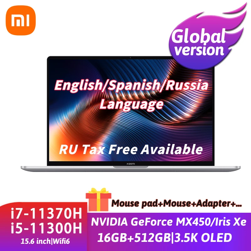 

Ноутбук Xiaomi Mi Laptop Pro 15, Intel Core i7-11370H/i5-11300H 3,5 K OLED, 15,6 дюйма, 16 ГБ + 512 ГБ, MX450, компьютер для дома и офиса, Win10