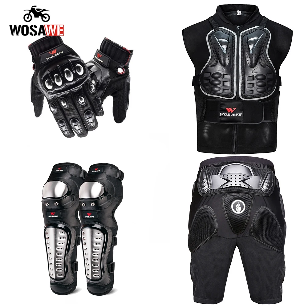 

WOSAWE Motorcycle Off Road Armor Alloy Stainless Steel Racing Protective Gear Motorcross Jacket+Shorts Pants+KneePads+Gloves