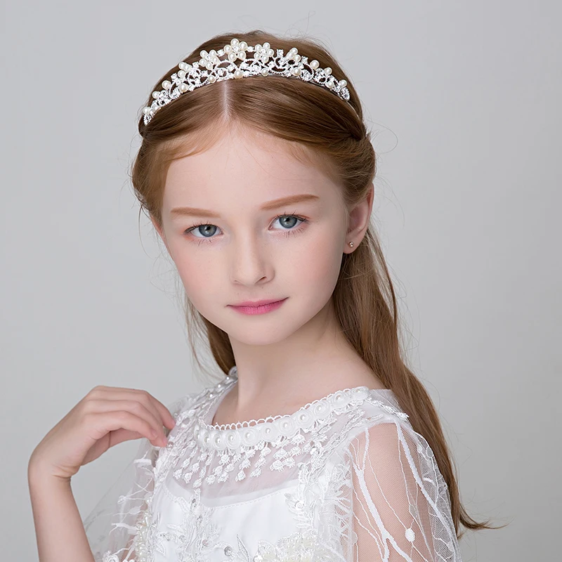 Стразы имитация жемчуга корона тиара цветок для девочек принцесса повязка на голову Свадебная вечеринка