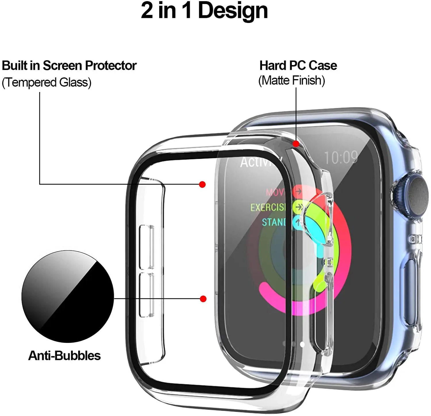 Glass+Case for Apple Watch 45mm 41mm 44mm 40mm 42mm 38mm Screen Protector, Hard PC Cover Protective for iwatch SE 8 7 6 5 4 3 21