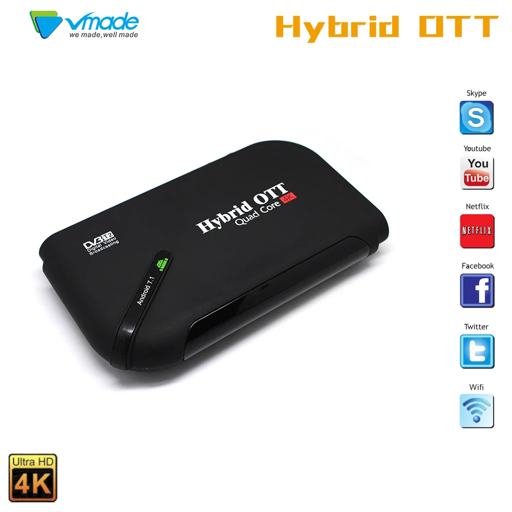 Android tv BOX с DVB T2 два в одном Amlogic S905D четырехъядерный ТВ приемник Android 7,1 поддержка wifi 4K дисплей H.265/HEVC tv BOX
