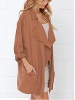 2022 new spring autumn women trench plus size fashion simple loose turn down collar solid long trench coat for women large outer