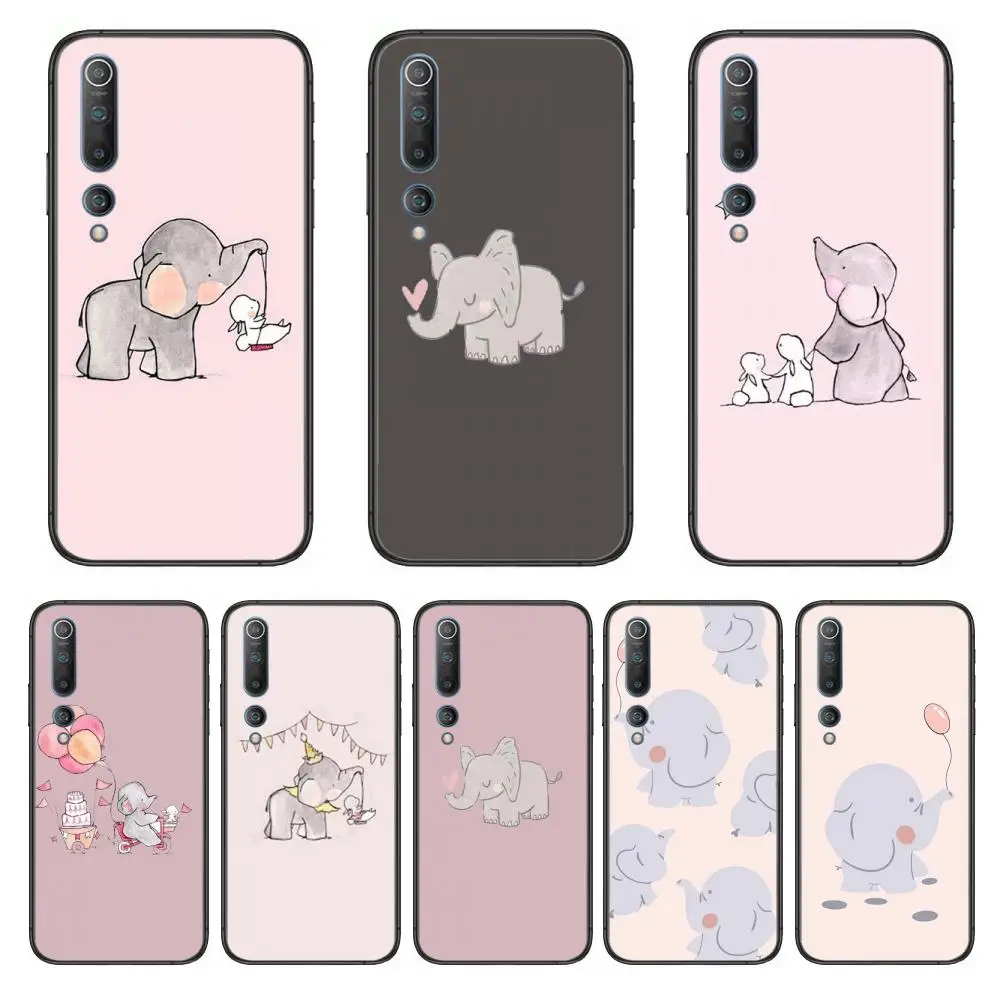 

Elephant happy family Phone Case For xiaomi mi11 5g 10 liti Ultra 9Pro SE 3 8 Note Anime Black Cover Silicone Back Pretty tpu