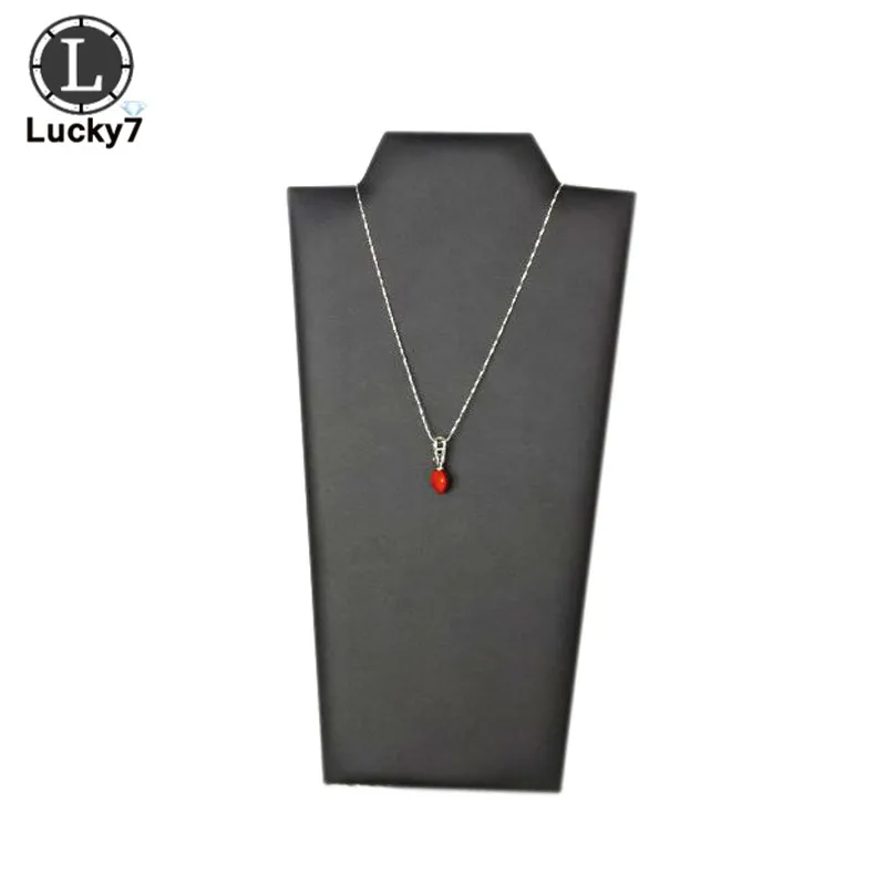 Black Leather 3 цвета складное ожерелье дисплей пластина подвеска стойка кожаный дисплей ювелирных изделий стенд ожерелье держатель 12*23 см - Цвет: Black Leather